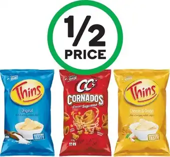 Woolworths Thins Chips 175g or CC's Cornados 110g offer