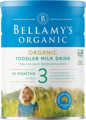 Woolworths Bellamy’s Organic Toddler Stage 3 Baby Formula 900g – Limit 2 per customer offer