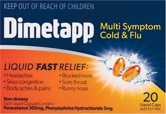 Woolworths Dimetapp Multi Symptom Cold & Flu Pk 20~ offer