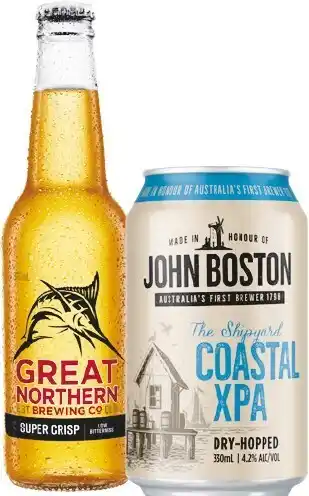 Woolworths Great Northern Super Crisp Bottles 24x330ml OR John Boston XPA Cans 24x330ml offer
