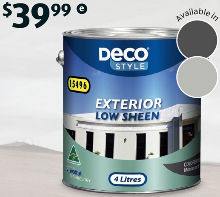 Deco White Exterior Low Sheen Paint 4L 704640/704641 offer at ALDI