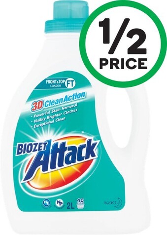 Woolworths Biozet Attack Regular Laundry Liquid 2 Litre or Powder 2 kg offer