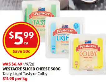 ALDI Westacre Sliced Cheese 500g offer