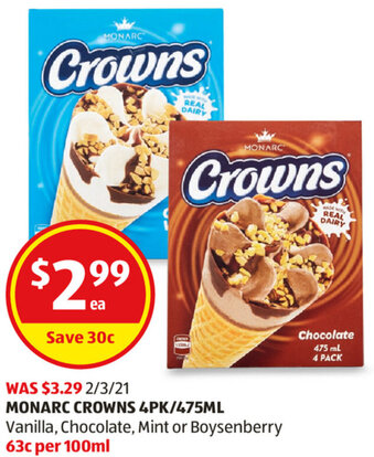 ALDI Monarc Crowns 4Pk/475ml offer