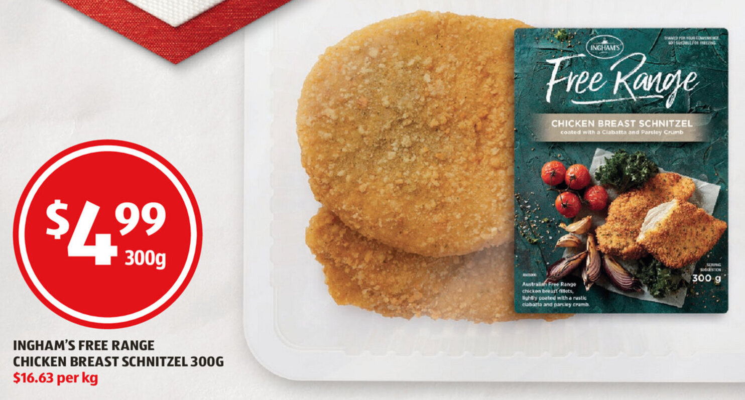 Ingham's Free Range Chicken Breast Schnitzel 300g offer at ALDI