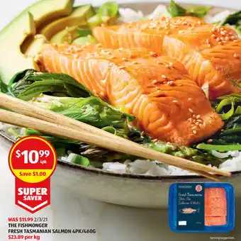 ALDI The Fishmonger Fresh Tasmanian Salmon 4Pk/460g offer