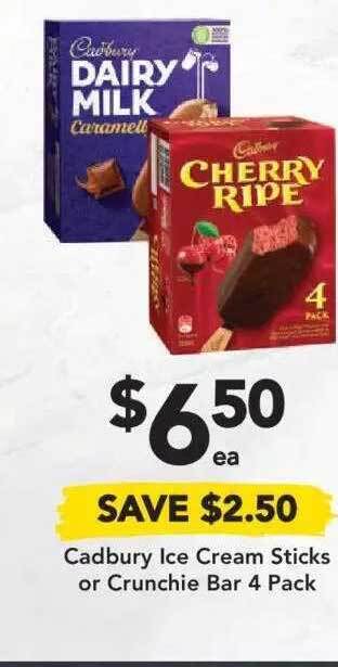 Drakes Cadbury Ice Cream Sticks Or Crunchie Bar 4 Pack offer