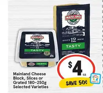 Mainland Cheese Block, Slices Or Grated 180-250g