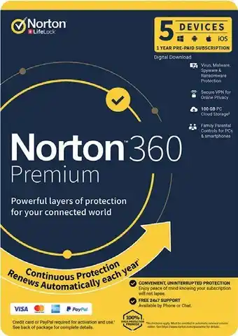 Officeworks Norton 360 Premium Security – 5 Devices (1 Year Subscription) offer