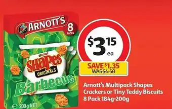 Coles Arnott's Multipack Shapes Crackers Or Tiny Teddy Biscuits 8 Pack offer