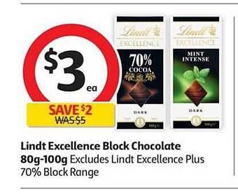 Coles Lindt Excellence Block Chocolate offer