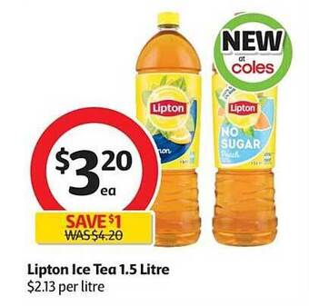 Coles Lipton Ice Tea 1.5 Litre offer