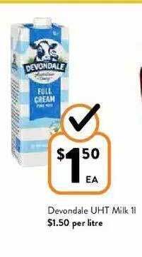 Foodworks Devondale UHT Milk 1L offer