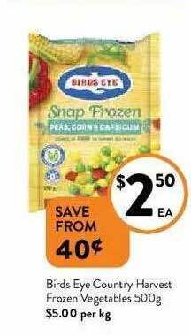 Foodworks Birds Eye Country Harvest Frozen Vegetables 500g offer