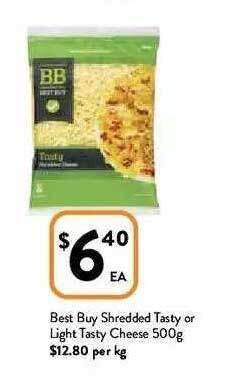 Foodworks Best Buy Shredded Tasty Or Light Tasty Cheese 500g offer