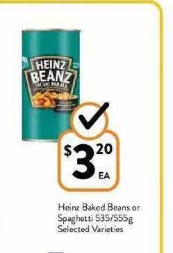 Foodworks Heinz Baked Beans Or Spaghetti 535-555g offer