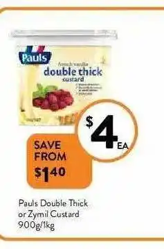 Pauls Double Thick Or Zymil Custard 900g-1kg