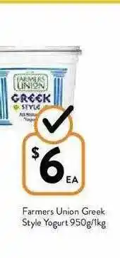 Foodworks Farmers Union Greek Style Yoghurt 950g-1kg offer
