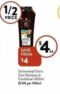 Foodworks Schwarzkopf Extra Care Shampoo Or Conditioner 400ml offer