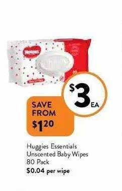 Foodworks Huggies Essentials Unscented Baby Wipes 80 Pack offer