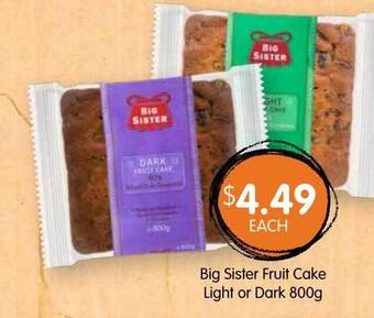 Spudshed Big Sister Fruit Cake Light Or Dark 800g offer