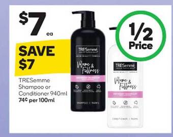 Woolworths TreSemme Shampoo Or Conditioner 940ml offer