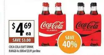 Supabarn Coca Cola Soft Drink Range 4 X 300ml offer
