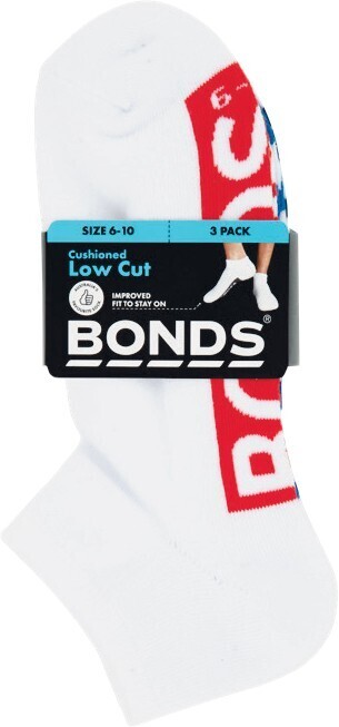 Woolworths Bonds Menu2019s or Womenu2019s Cushioned Low Cut Socks Pk 3 offer
