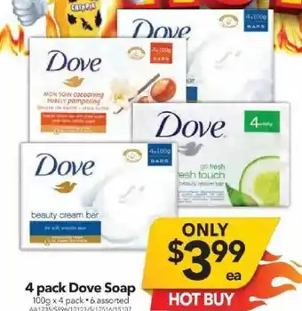 Cheap as Chips 4 Pack Dove Soap offer