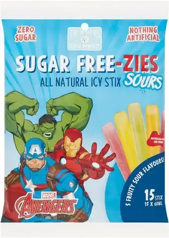 Woolworths Sugar Freezies Marvel Sours or Frozen Fruits 15 x 60ml offer