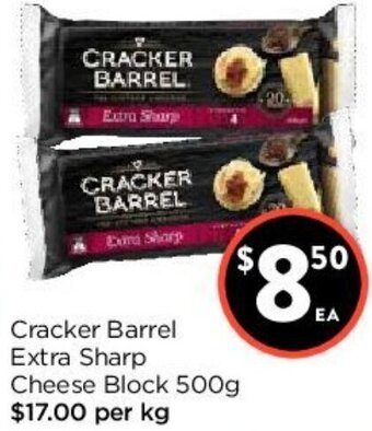 Foodworks Cracker Barrel Extra Sharp Cheese Block 500g offer