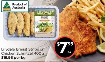 Foodworks Lilydale Breast Strips or Chicken Schnitzel 400g offer