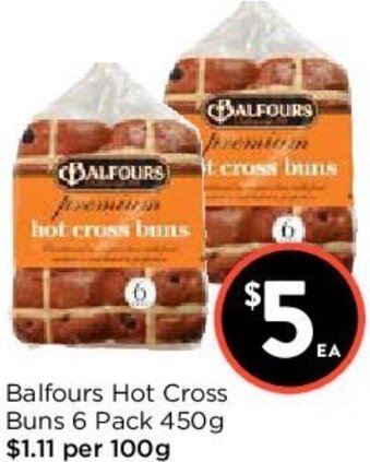 Foodworks Balfours Hot Cross Buns 6 Pack 450g offer