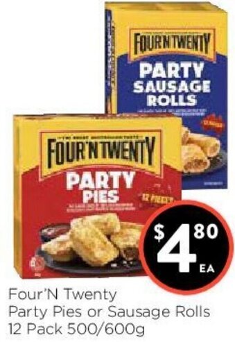 Foodworks Four'N Twenty Party Pies or Sausage Rolls offer