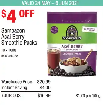 Costco Sambazon Acai Berry Smoothie Packs 10x100g offer