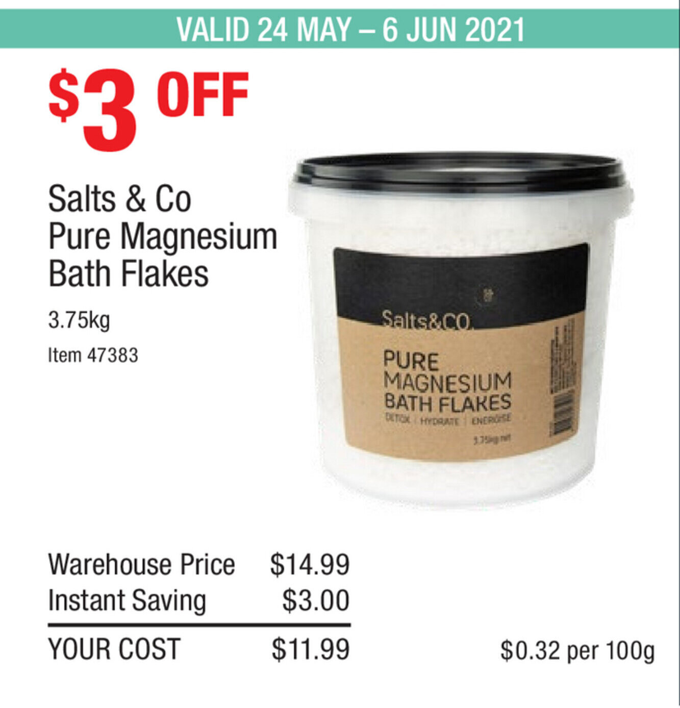 Salts & Co Pure Magnesium Bath Flakes 3.75kg offer at Costco