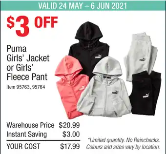 Puma Girls' Jacket or Girl's Fleece Pant