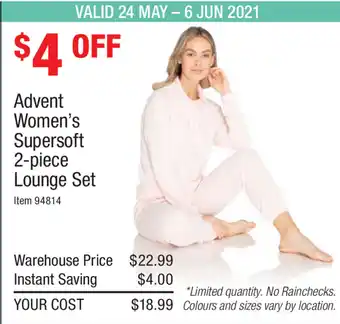Costco Advent Women's Supersoft 2-piece Lounge Set offer