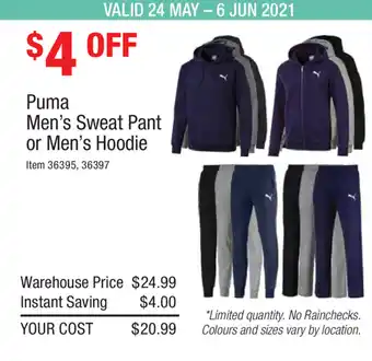 Costco Puma Men's Sweat Pant or Men's Hoodie offer