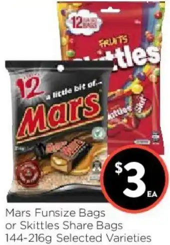 Foodworks Mars Funsize Bags or Skittles Share Bags offer