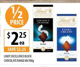 Supabarn Lindt Excellence Block Chocolate Range 80/100g offer