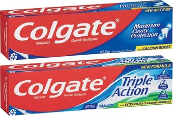 IGA Colgate Triple Action 110g or Fluoride Toothpaste 120g offer