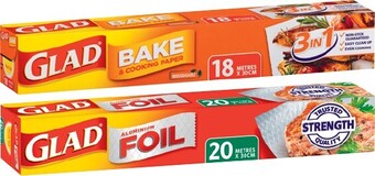 IGA Glad Bake Cook Paper 30cm×18m, Foil 30cm×20m or Wrap 33cm×60m offer
