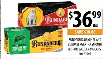Supabarn Bundaberg Original And Bundaberg Extra Smooth Red Rum & Cola 4.6% Cans 10x375mL offer