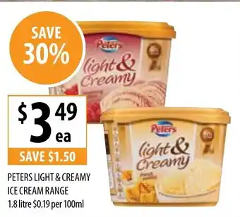 Supabarn Peters Light & Creamy Ice Cream Range 1.8Litre offer