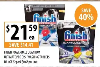 Supabarn Finish Powerball Quantum Ultimate Pro Dishwashing Tablets Range 32 pack offer