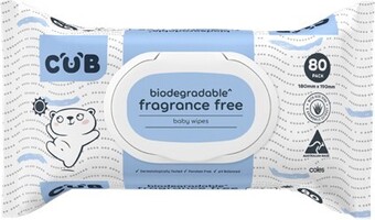 Coles CUB Biodegradable Baby Wipes 80 Pack offer