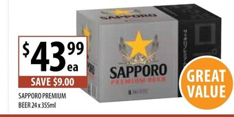 Supabarn Sapporo Premium Beer 24x355mL offer