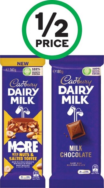 Woolworths Cadbury Dairy Milk, More Nuts or Marvellous Creations 165-190g offer