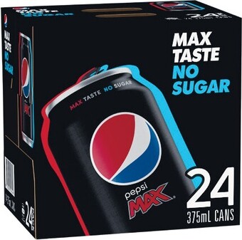 Woolworths Pepsi Max or Schweppes Lemonade Zero Soft Drink Can Varieties 24 x 375ml offer